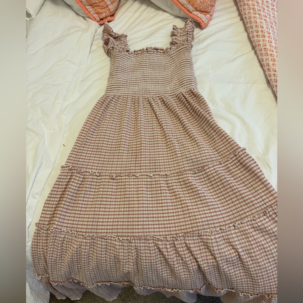 KOURT Gingham red smocked maxi dress small